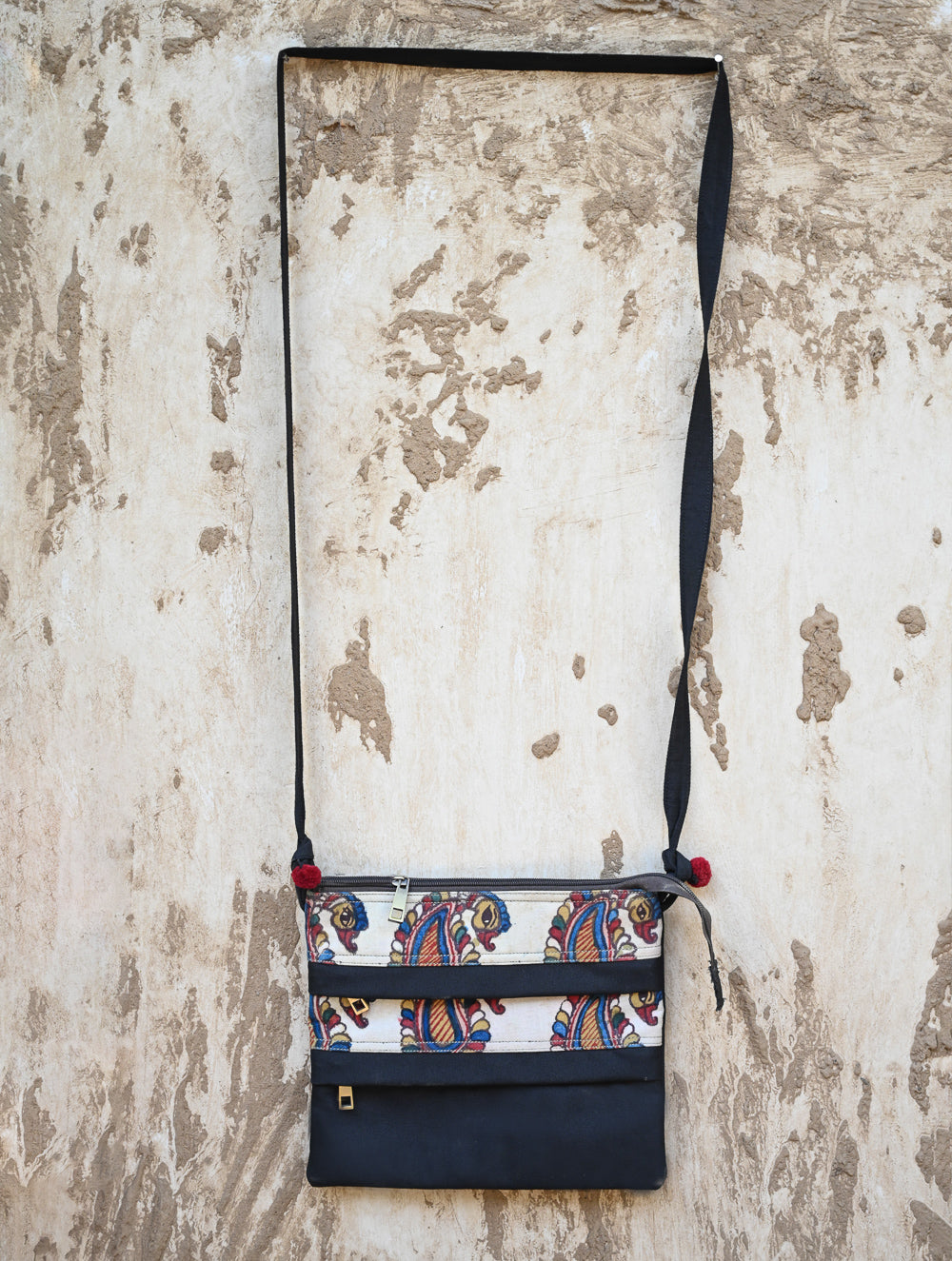Tri-layered Kalamkari Small Sling Bag - Peacocks
