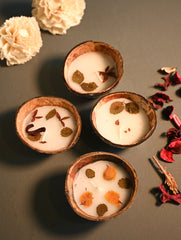 Aromatic Puducherry Wax Candles- Botanical Coconut Shell Candles (Set of 4)