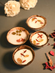 Aromatic Puducherry Wax Candles- Botanical Coconut Shell Candles (Set of 4)