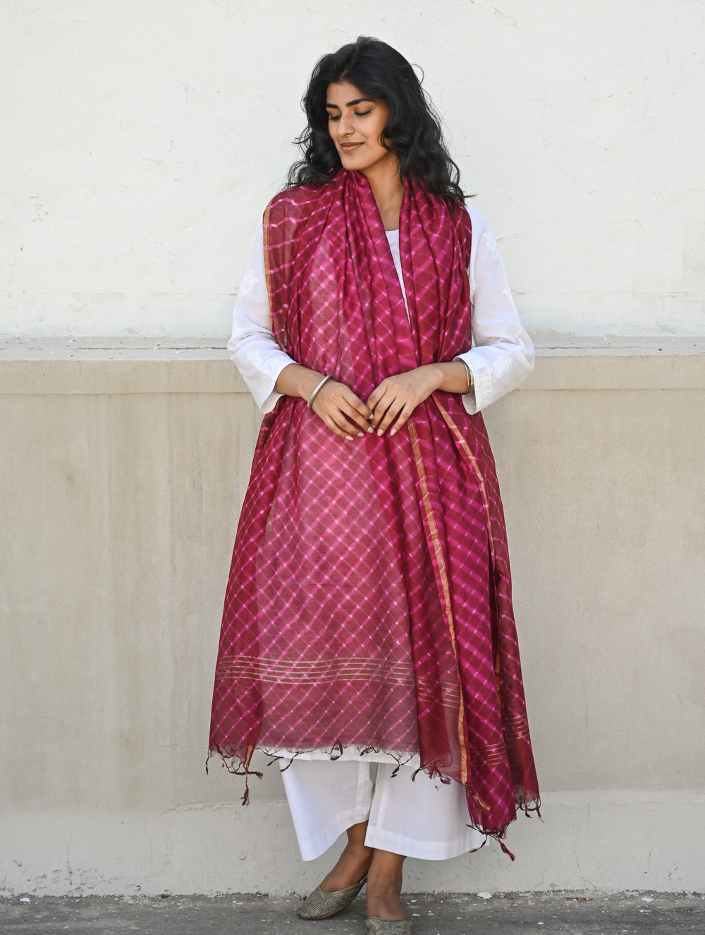 Exclusive Lehariya Chanderi Dupatta - Berry Blast.
