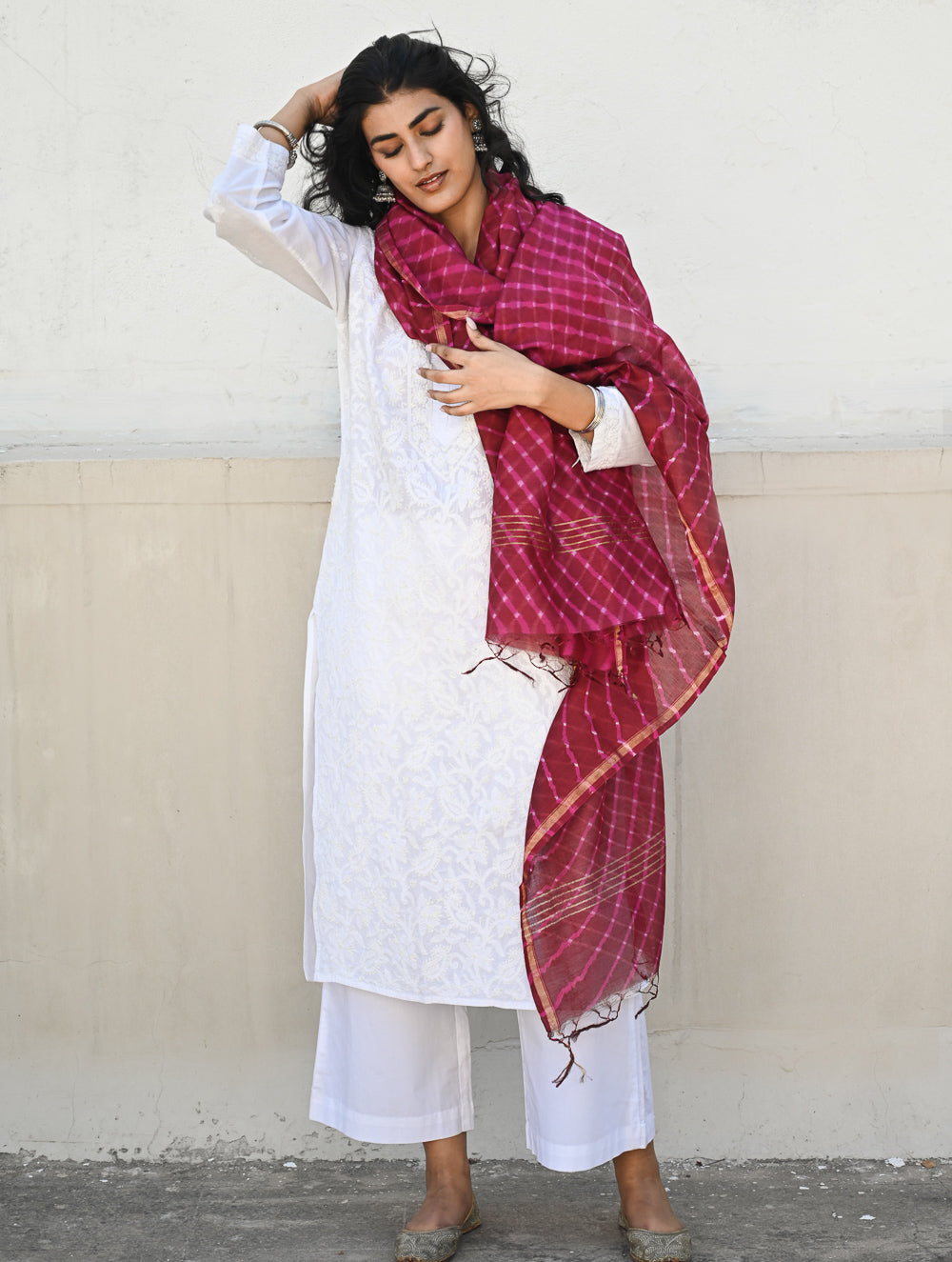 Exclusive Lehariya Chanderi Dupatta - Berry Blast.