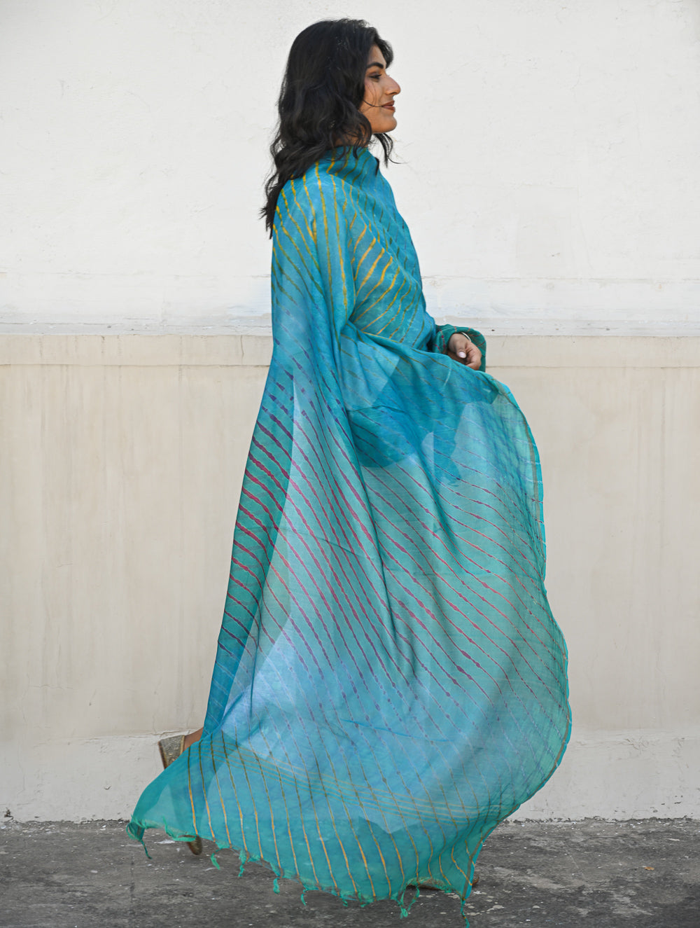 Exclusive Lehariya Chanderi Dupatta - Turquoise Wave.