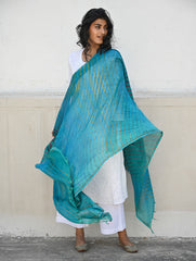 Exclusive Lehariya Chanderi Dupatta - Turquoise Wave.