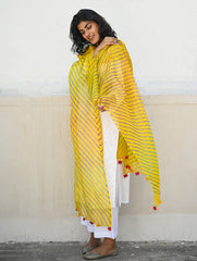 Soft Lehariya Kota Doria Cotton Dupatta - Sunshine Yellow.