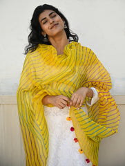 Soft Lehariya Kota Doria Cotton Dupatta - Sunshine Yellow.
