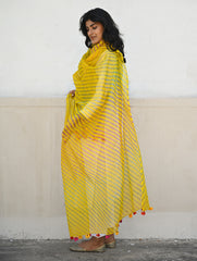 Soft Lehariya Kota Doria Cotton Dupatta - Sunshine Yellow.