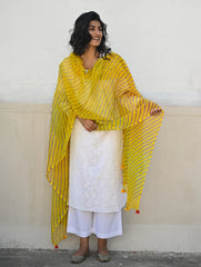 Soft Lehariya Kota Doria Cotton Dupatta - Sunshine Yellow.