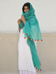 Soft Lehariya Kota Doria Cotton Dupatta - Teal Breeze.