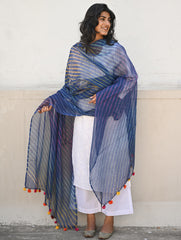 Soft Lehariya Kota Doria Cotton Dupatta - Midnight Blue.