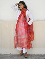 Soft Lehariya Kota Doria Cotton Dupatta - Scarlet Red.