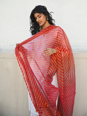 Soft Lehariya Kota Doria Cotton Dupatta - Scarlet Red.