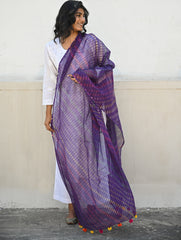 Soft Lehariya Kota Doria Cotton Dupatta - Royal Purple.