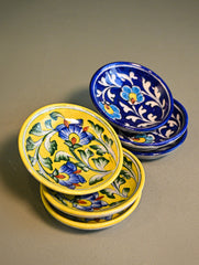 Jaipur Blue Pottery Small Dessert & Snack Plates - Indigo Lemons (Set of 6)