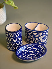 Jaipur Blue Pottery Wash Room Organisers - White Indigo (Set of 3)