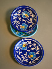 Jaipur Blue Pottery Small Dessert & Snack Plates - Blue Garden (Set of 3) 