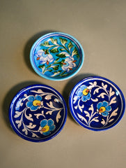 Jaipur Blue Pottery Small Dessert & Snack Plates - Blue Garden (Set of 3) 