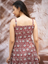 Load image into Gallery viewer, Bagh Hand Block Printed Flared Dress - Red Flora