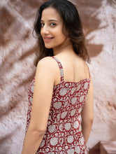 Load image into Gallery viewer, Bagh Hand Block Printed Flared Dress - Red Flora