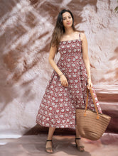 Load image into Gallery viewer, Bagh Hand Block Printed Flared Dress - Red Flora