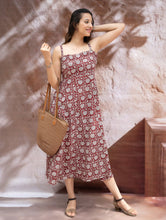 Load image into Gallery viewer, Bagh Hand Block Printed Flared Dress - Red Flora