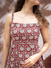 Load image into Gallery viewer, Bagh Hand Block Printed Flared Dress - Red Flora