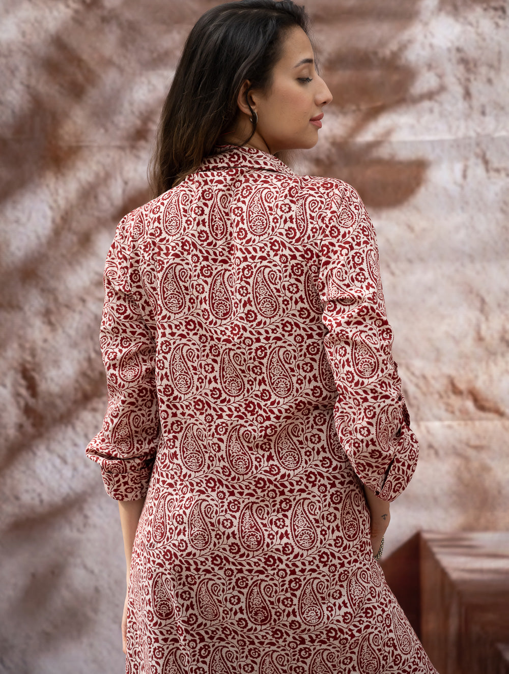 Load image into Gallery viewer, Bagh Hand Block Printed Shirt Dress - Red Paisley