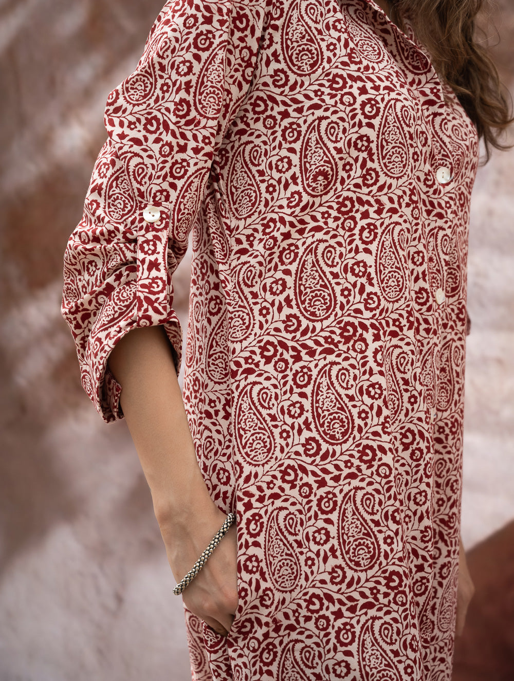 Load image into Gallery viewer, Bagh Hand Block Printed Shirt Dress - Red Paisley