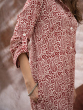 Load image into Gallery viewer, Bagh Hand Block Printed Shirt Dress - Red Paisley