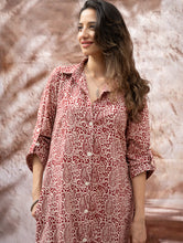 Load image into Gallery viewer, Bagh Hand Block Printed Shirt Dress - Red Paisley