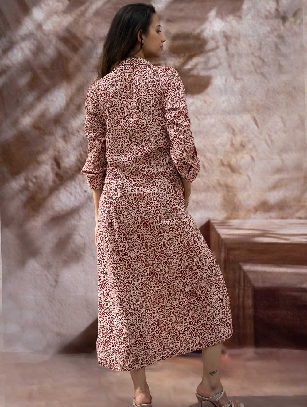 Load image into Gallery viewer, Bagh Hand Block Printed Shirt Dress - Red Paisley