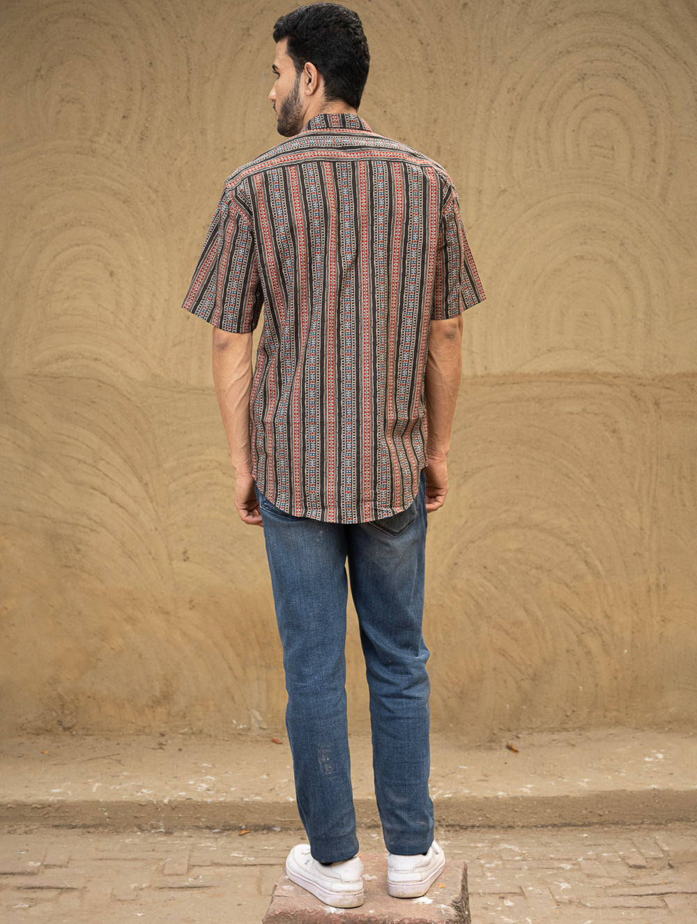 Bagru Hand Block Printed Cotton Shirt - Black Stripes