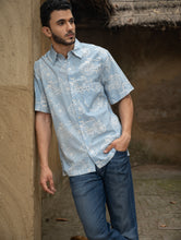 Load image into Gallery viewer, Dabu Hand Block Printed Cotton Shirt - Blue Cycle