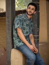 Load image into Gallery viewer, Bagru Hand Block Printed Cotton Shirt - Blue Floral