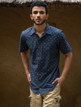 Load image into Gallery viewer, Bagru Hand Block Printed Cotton Shirt - Blue Tree