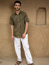 Load image into Gallery viewer, Bagru Hand Block Printed Cotton Shirt - Brown Stripes
