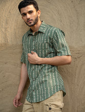 Load image into Gallery viewer, Bagru Hand Block Printed Cotton Shirt - Green Abstract
