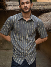 Load image into Gallery viewer, Bagru Hand Block Printed Cotton Shirt - Grey Abstract