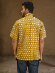 Bagru Hand Block Printed Cotton Shirt - Mustard Camels