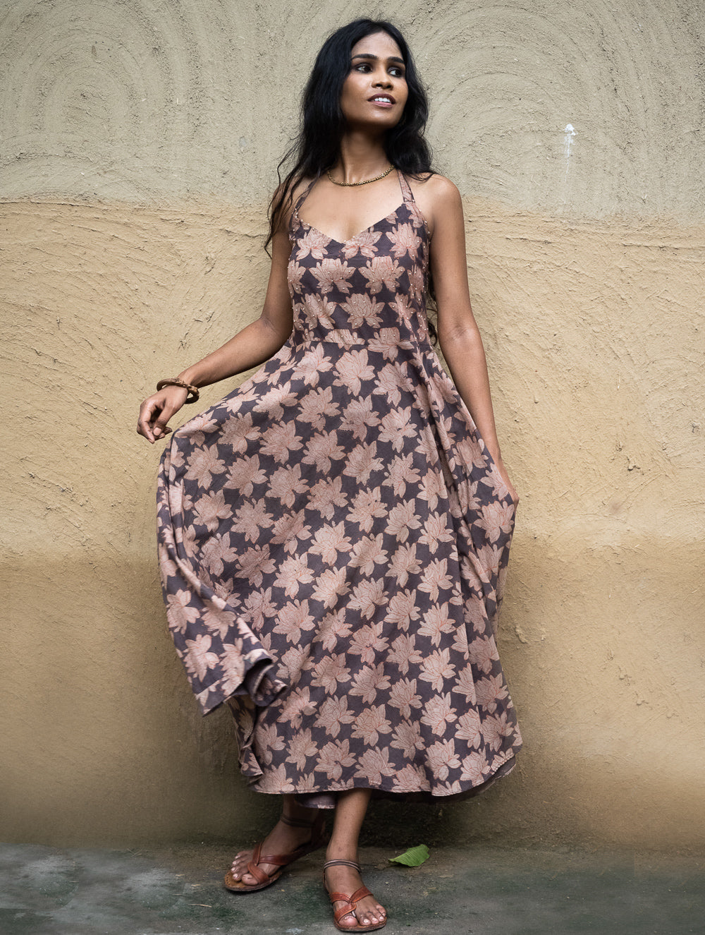 Bagru Brown Cotton Mini Dress main image 0