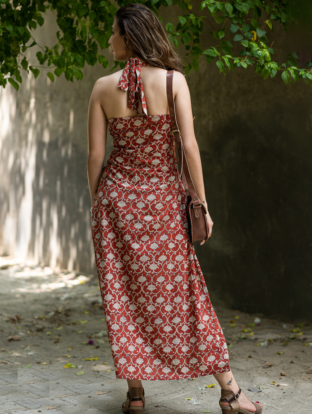 Bagru Hand Block Printed Halter Dress - Rust Oriental