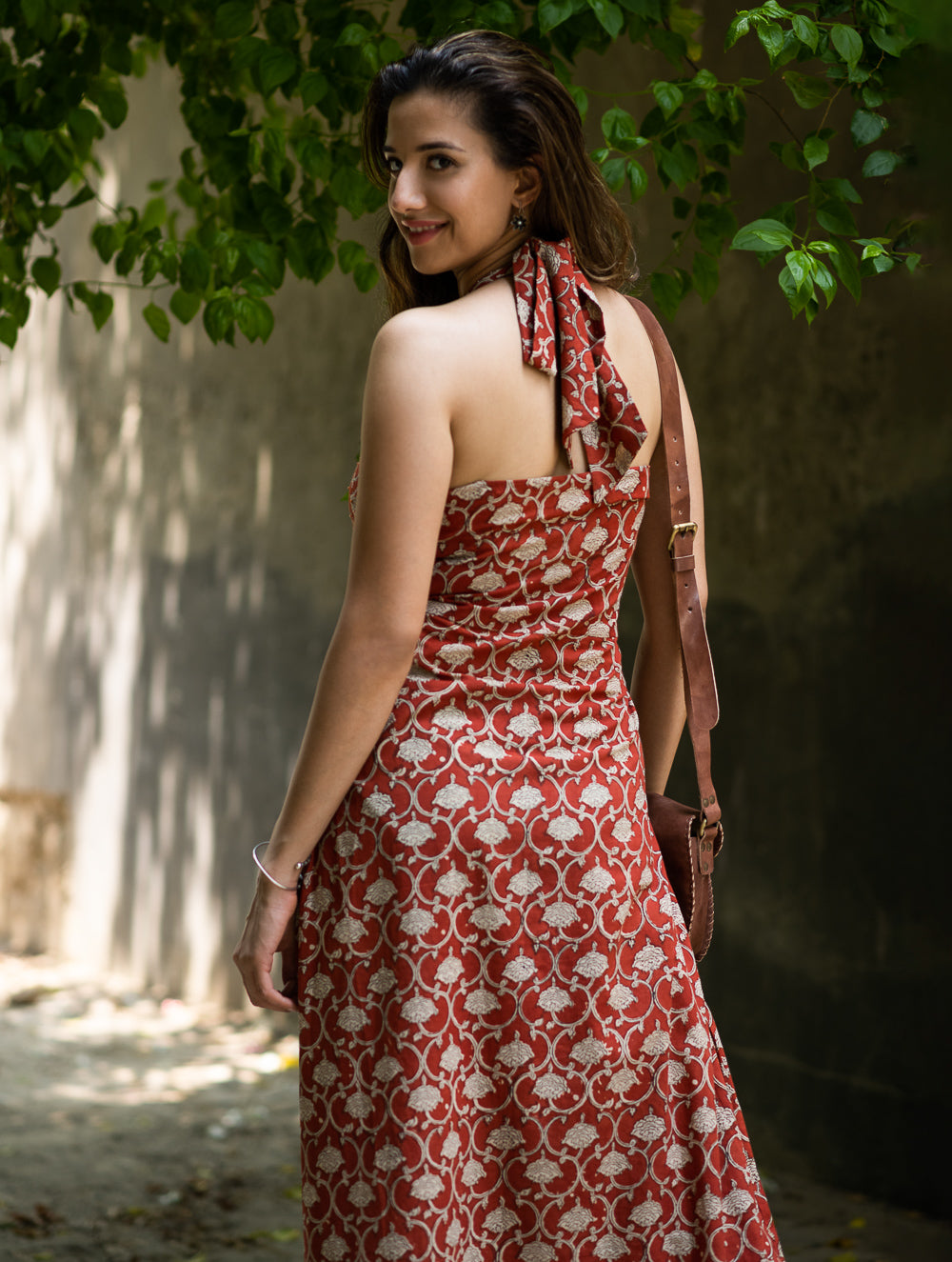 Bagru Hand Block Printed Halter Dress - Rust Oriental