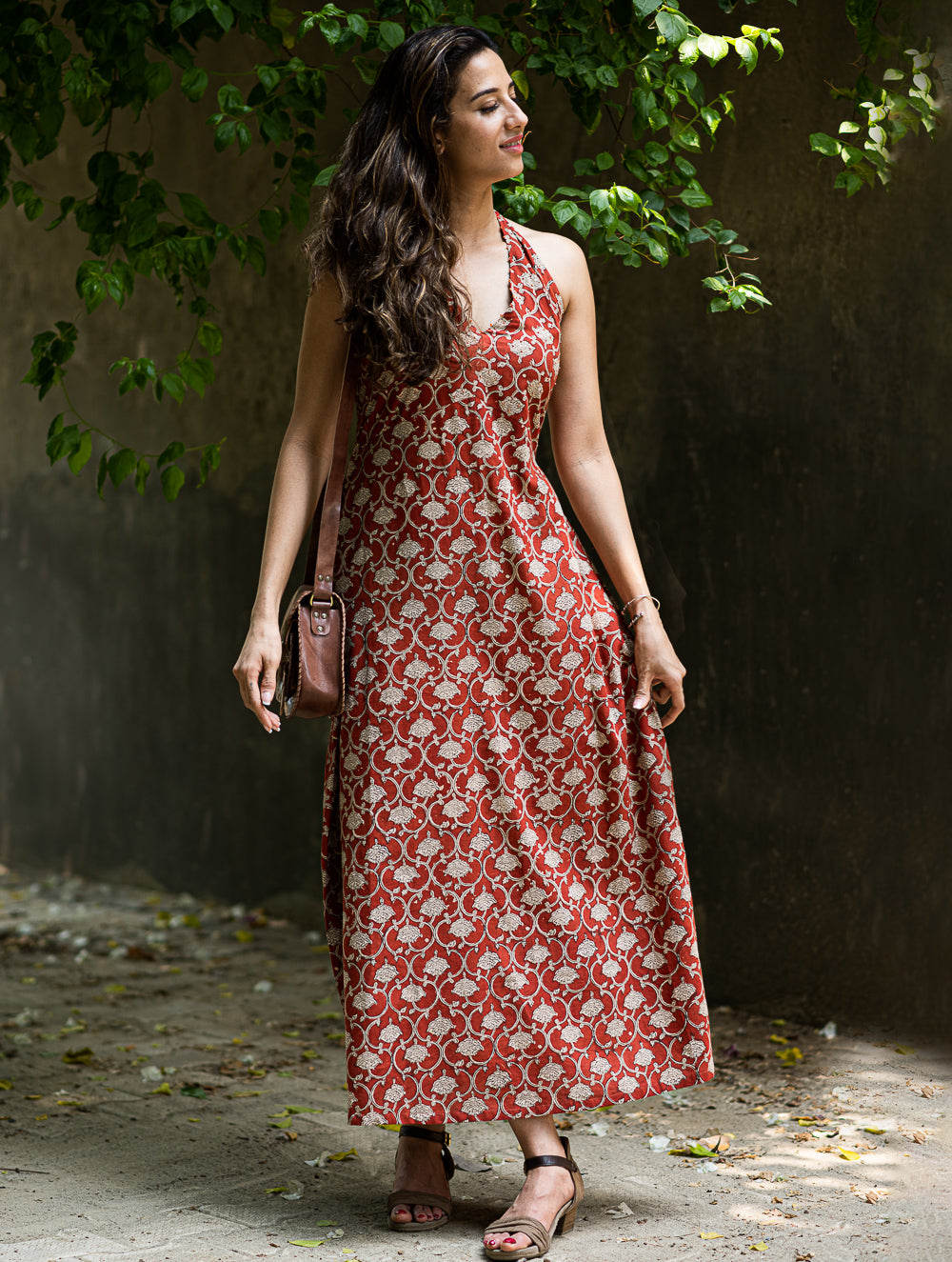 Bagru Hand Block Printed Halter Dress - Rust Oriental