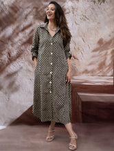 Load image into Gallery viewer, Bagru Hand Block Printed Shirt Dress - Black Florets