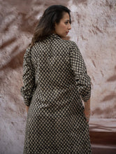 Load image into Gallery viewer, Bagru Hand Block Printed Shirt Dress - Black Florets