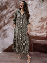 Load image into Gallery viewer, Bagru Hand Block Printed Shirt Dress - Black Florets