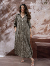 Load image into Gallery viewer, Bagru Hand Block Printed Shirt Dress - Black Florets
