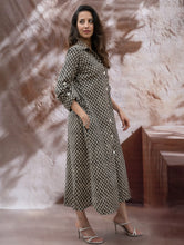 Load image into Gallery viewer, Bagru Hand Block Printed Shirt Dress - Black Florets