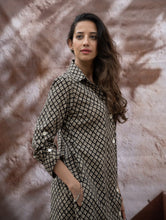 Load image into Gallery viewer, Bagru Hand Block Printed Shirt Dress - Black Florets