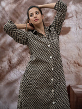 Load image into Gallery viewer, Bagru Hand Block Printed Shirt Dress - Black Florets