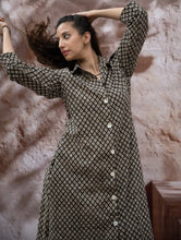 Load image into Gallery viewer, Bagru Hand Block Printed Shirt Dress - Black Florets